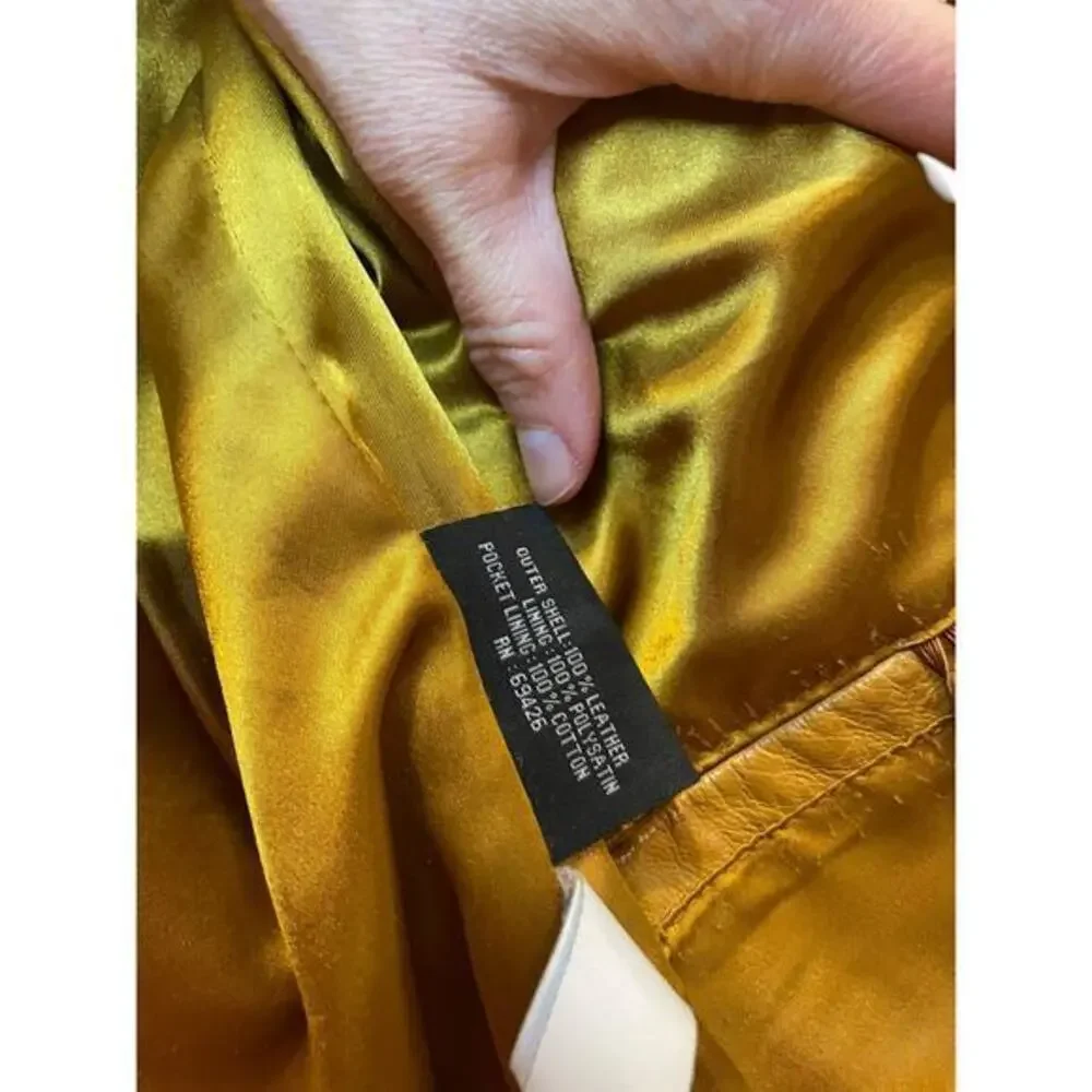 Vintage Wilson's Leather Maxima Camel Brown Button Biker Style Collared Jacket - Picture 14 of 16